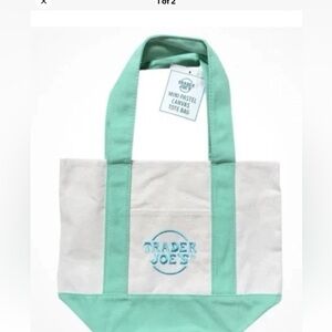 Trader Joe's Mini Pastel Canvas Tote - Mint and Cream new